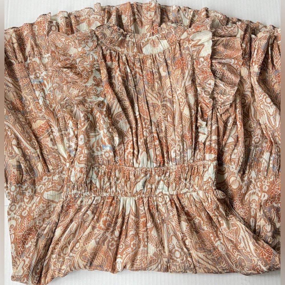 Ulla Johnson Blush Tan Paisley Ruffle Midi Dress - Picture 13 of 15